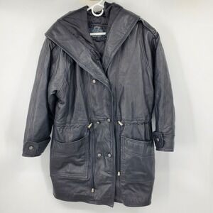 Synergy Vintage Black Leather Double Breasted Medium Goth Grunge Y2K‎ Streetwear